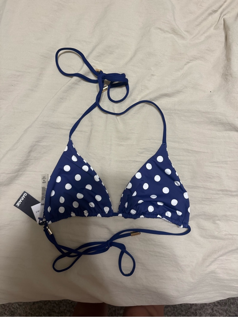 Garage Navy and White Polka Dot Triangle Bikini Top size small fits like xs